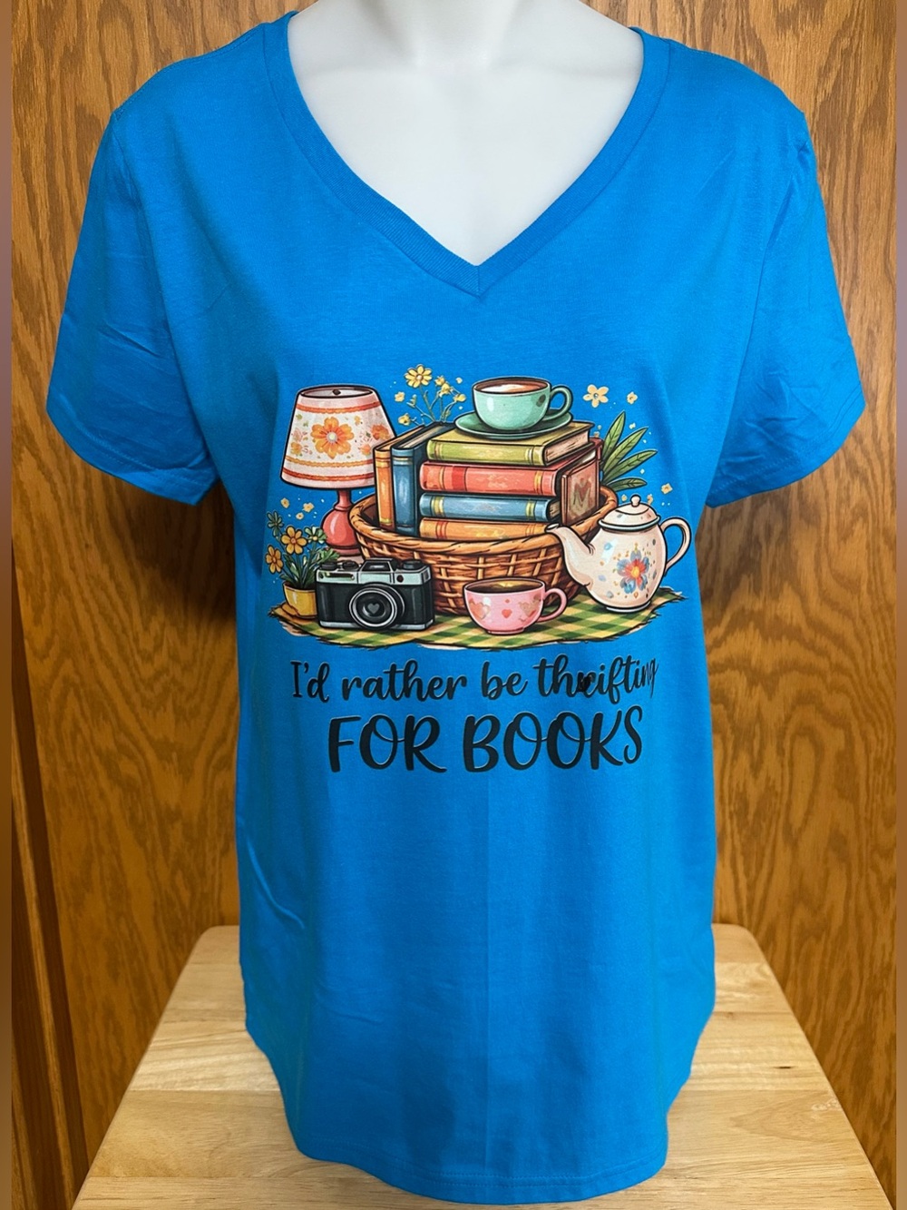 Thrifting & Books V-Neck Graphic Tee - NIP - FLAWED